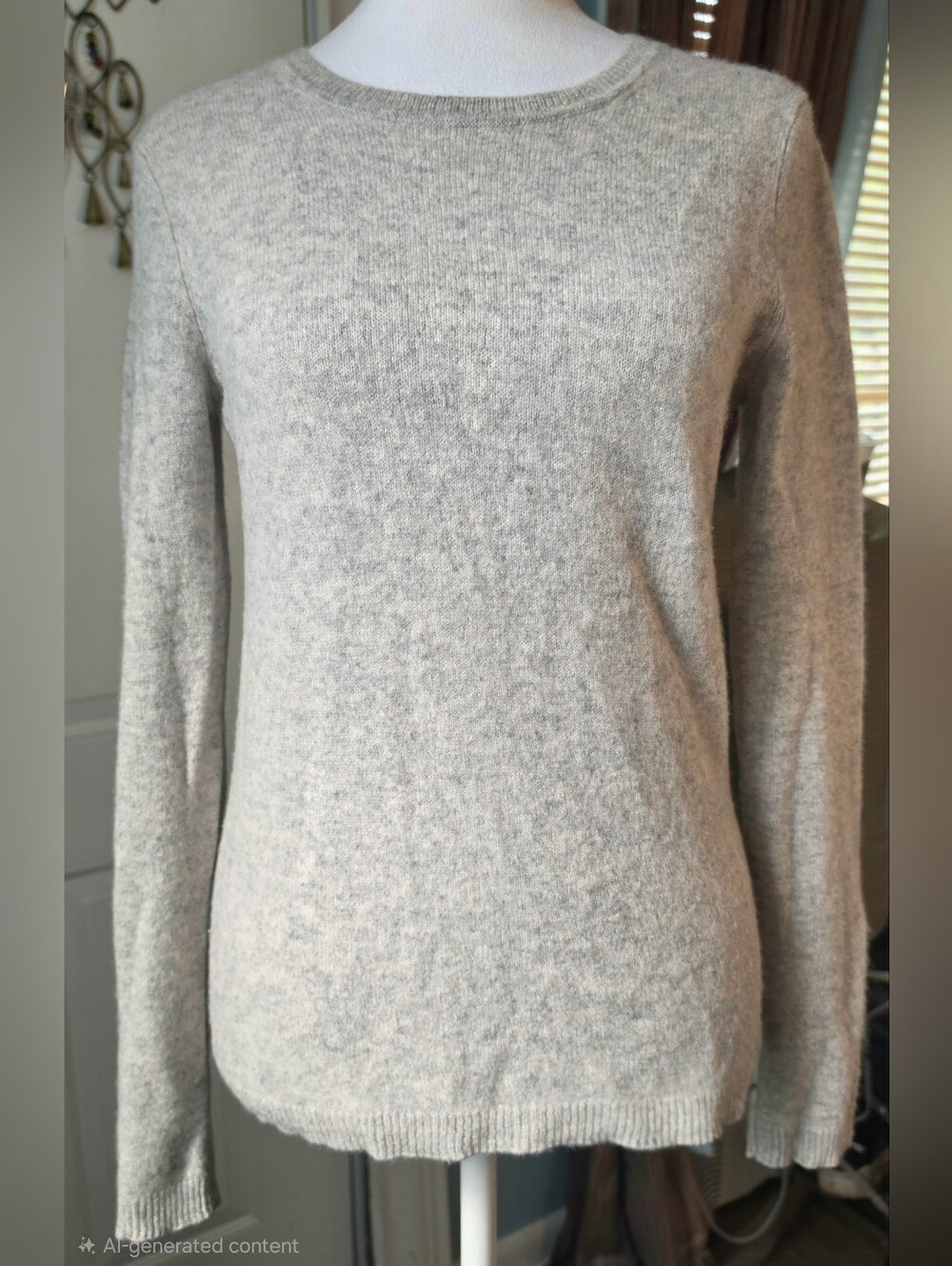 Adrienne Vittadini 2 Ply Cashmere Crewneck Sweater Womens M Oat Grey Soft Cozy - Picture 2 of 12